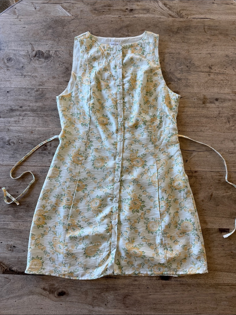 Le Lis Cream Mini Dress with Yellow Floral Print